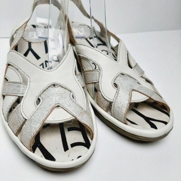 FLY LONDON Strappy Wedge Sandals Slingbacks White & Silver Sz 7.5 - Picture 6 of 15